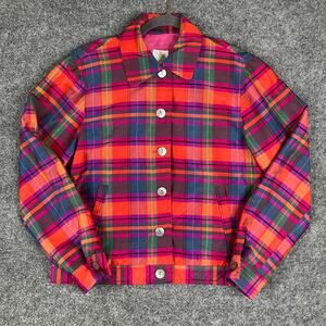 NM Essentials Jacket Women Size 4 Plaid Silk Button Front Vintage Neiman Marcus‎